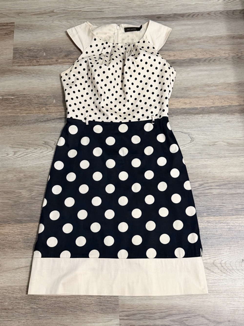 The Limited Black & Cream Polka Dot Midi Dress with Contrast Hem